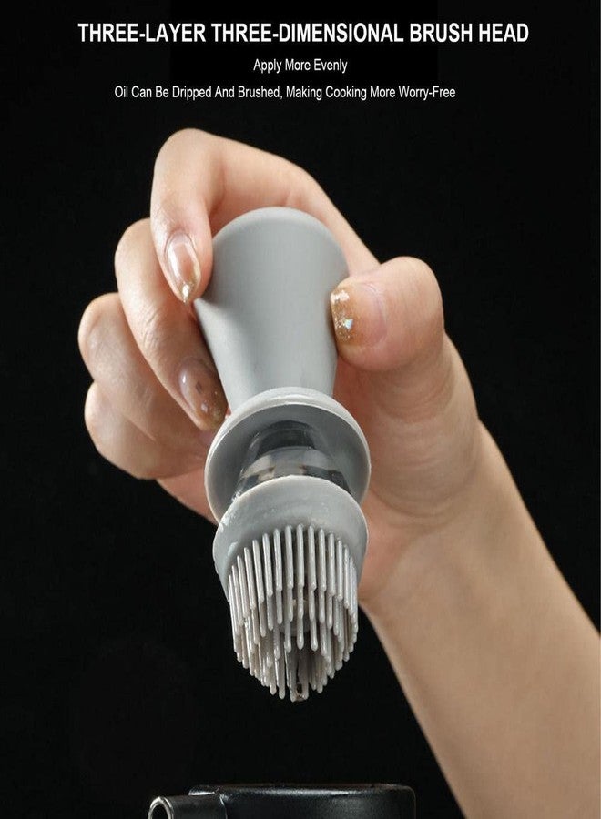 وي3 زجاجة زيت زيتون زجاجية للمطبخ من we3 مع فرشاة سيليكون، زجاجة جديدة 2 في 1 لتوزيع الزيت مع قطارة سيليكون، مناسبة للطبخ والقلي والشواء وخبز الفطائر في المقلاة الهوائية (رمادي) - Image 3